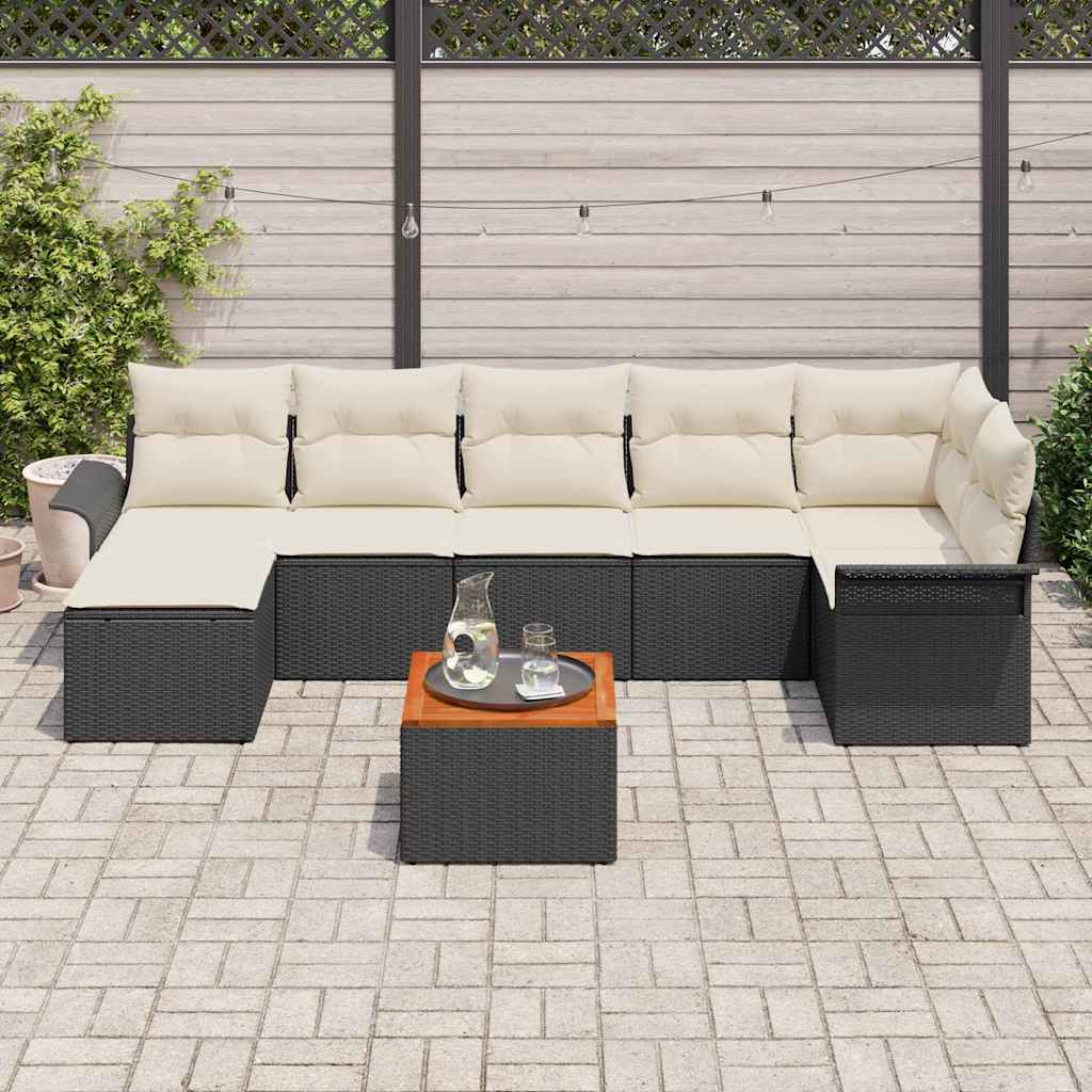 Set Divano da Giardino 8 pcs Nero e Crema polyrattan | homemem39