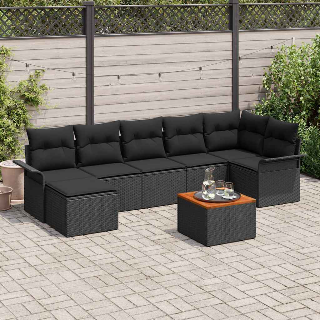 Set Divano da Giardino con archiviazione 8 pcs Nero polyrattan | homemem39