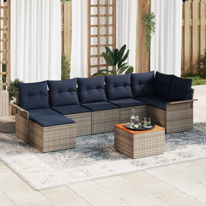 Set Divano da Giardino 8 pcs Grigio e Blu Navy polyrattan | homemem39