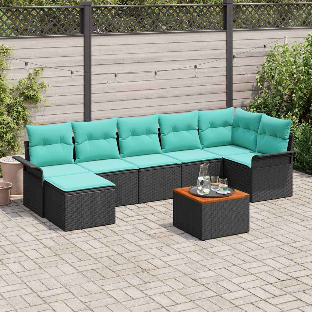 Set Divano da Giardino 8 pcs Nero e Turchese polyrattan | homemem39
