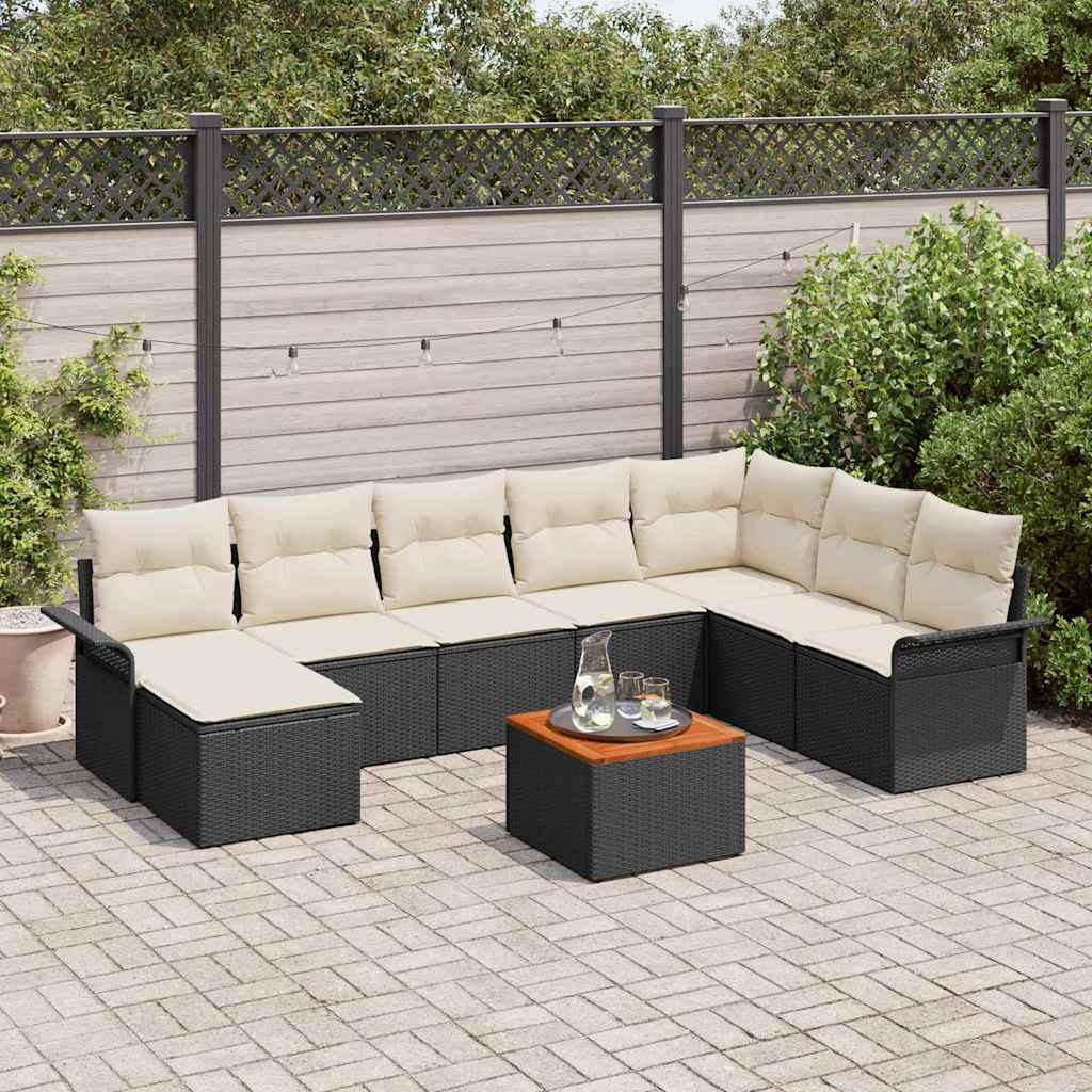 Set Divano da Giardino 9 pcs Nero e Crema polyrattan | homemem39