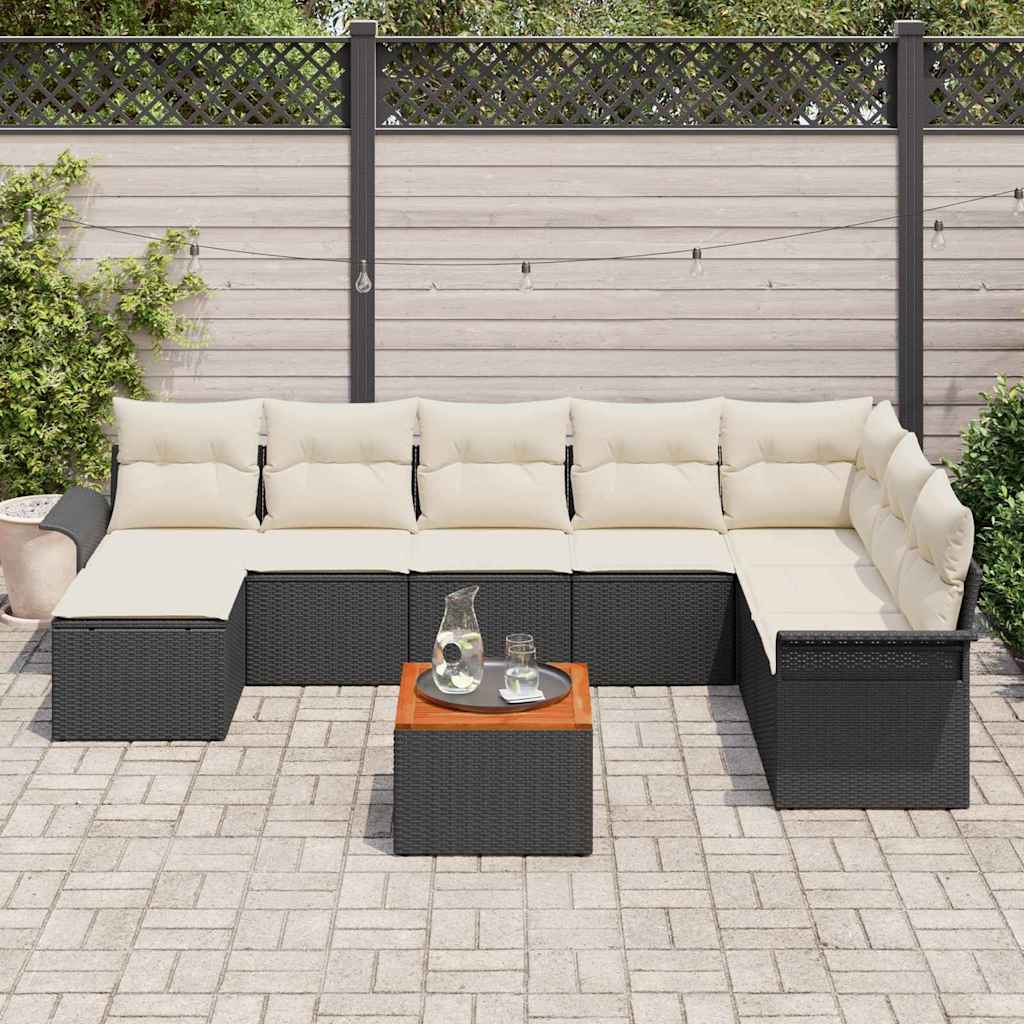 Set Divano da Giardino 9 pcs Nero e Crema polyrattan | homemem39