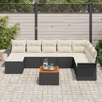 Set Divano da Giardino 9 pcs Nero e Crema polyrattan | homemem39