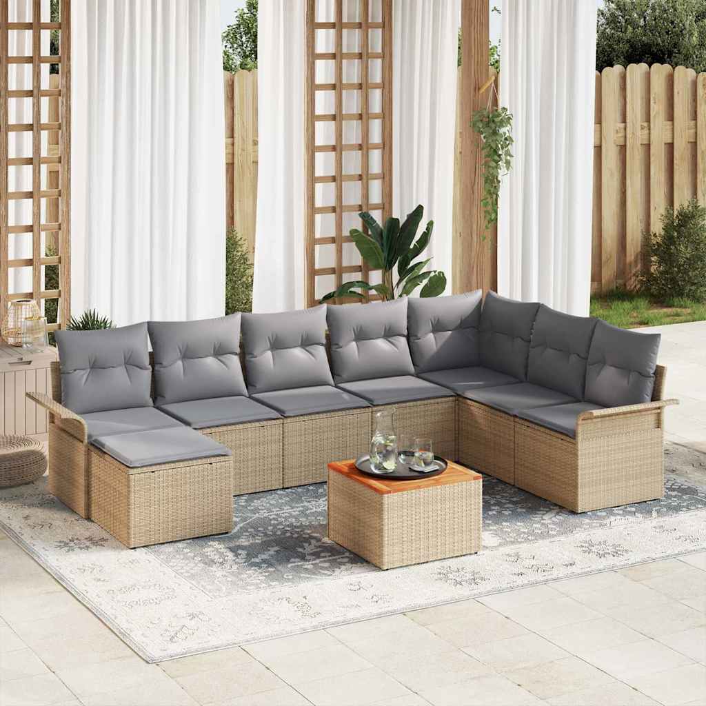Set Divano da Giardino 9 pcs Beige e Grigio Chiaro polyrattan | homemem39