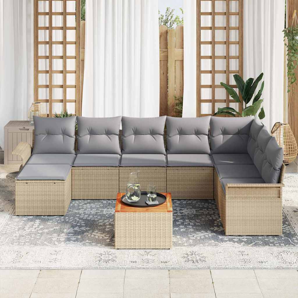 Set Divano da Giardino 9 pcs Beige e Grigio Chiaro polyrattan | homemem39