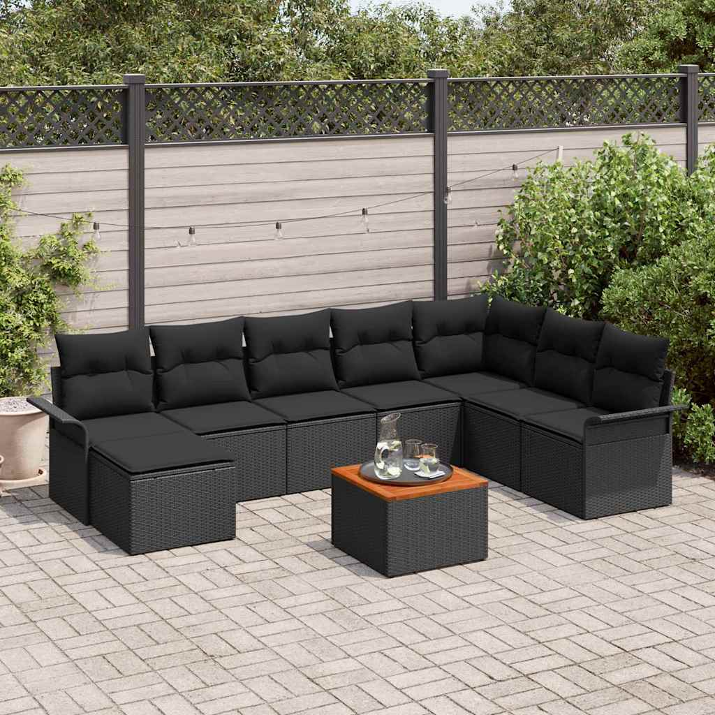 Set Divano da Giardino con archiviazione 9 pcs Nero polyrattan | homemem39