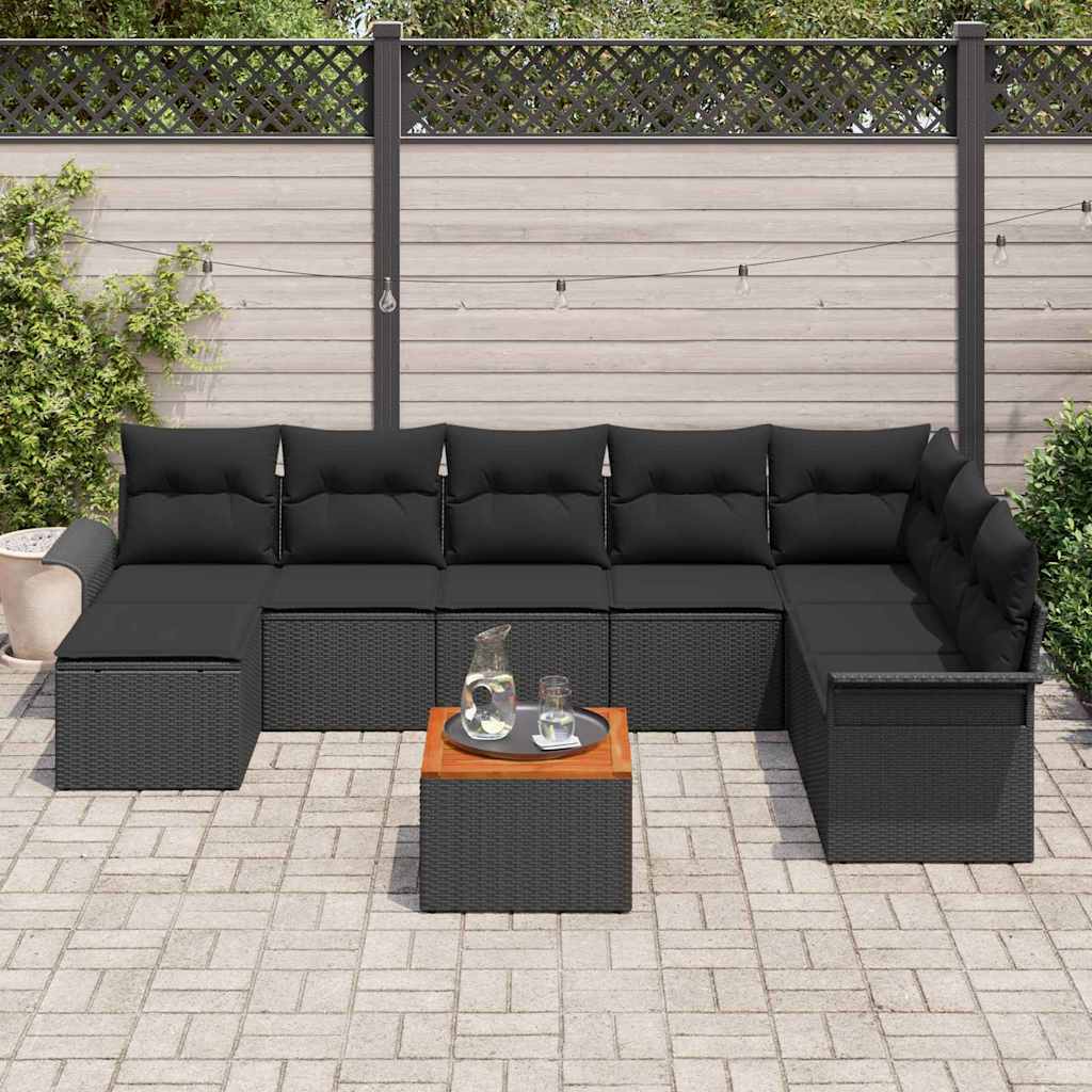 Set Divano da Giardino con archiviazione 9 pcs Nero polyrattan | homemem39