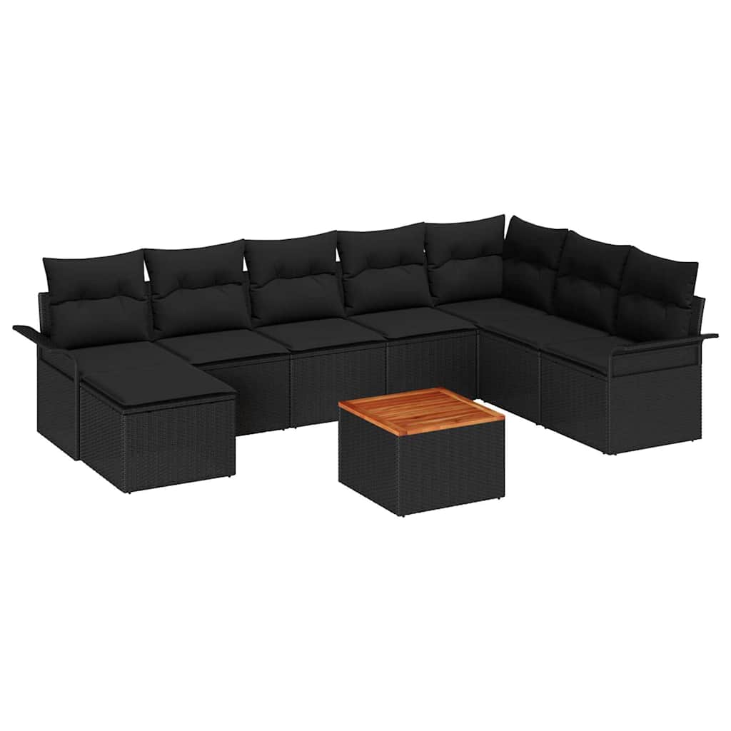 Set Divano da Giardino con archiviazione 9 pcs Nero polyrattan | homemem39