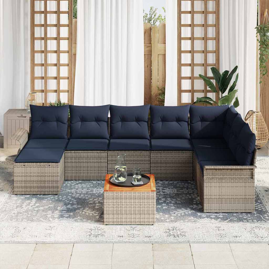 Set Divano da Giardino 9 pcs Grigio e Blu Navy polyrattan | homemem39