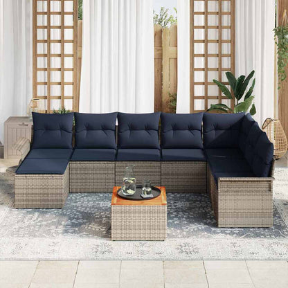 Set Divano da Giardino 9 pcs Grigio e Blu Navy polyrattan | homemem39
