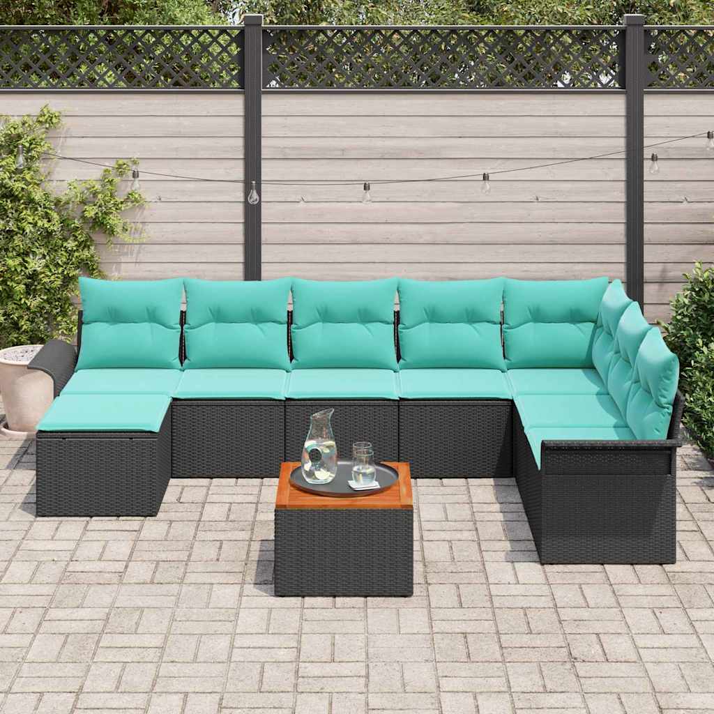 Set Divano da Giardino 9 pcs Nero e Turchese polyrattan | homemem39