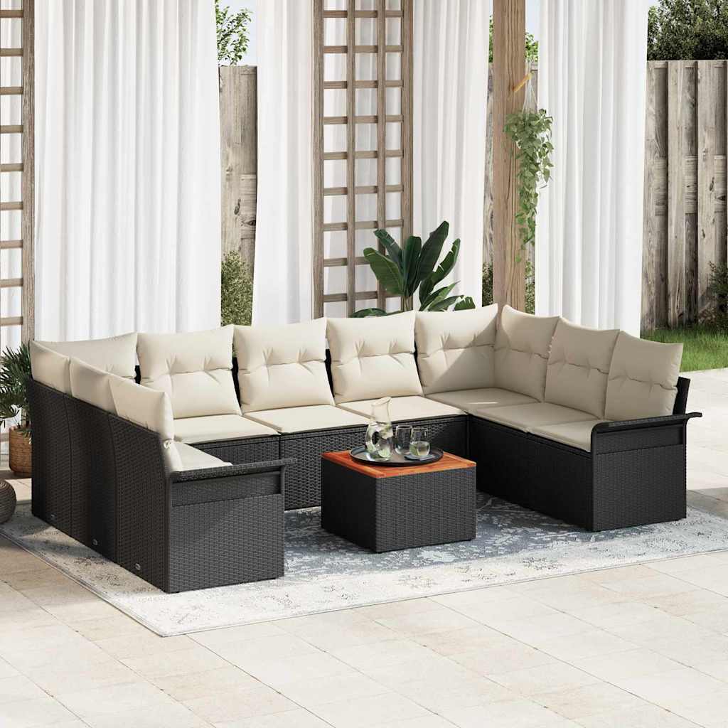 Set Divano da Giardino 10 pcs Nero e Crema polyrattan | homemem39