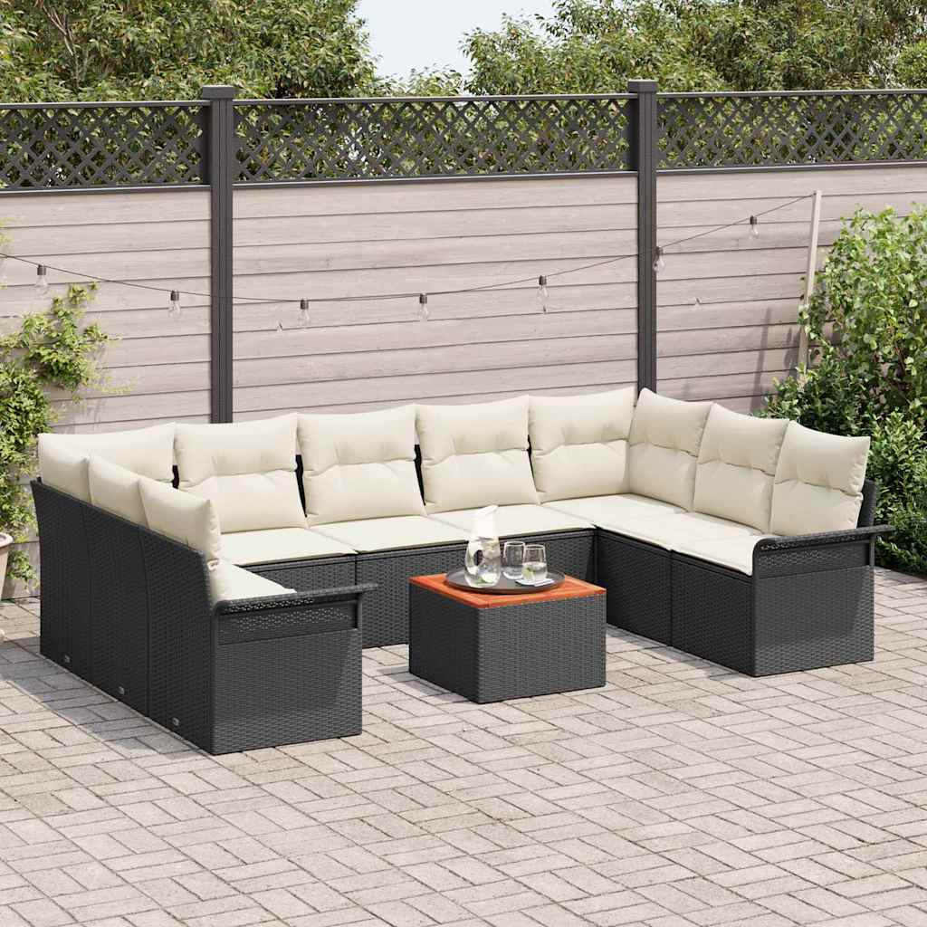Set Divano da Giardino 10 pcs Nero e Crema polyrattan | homemem39