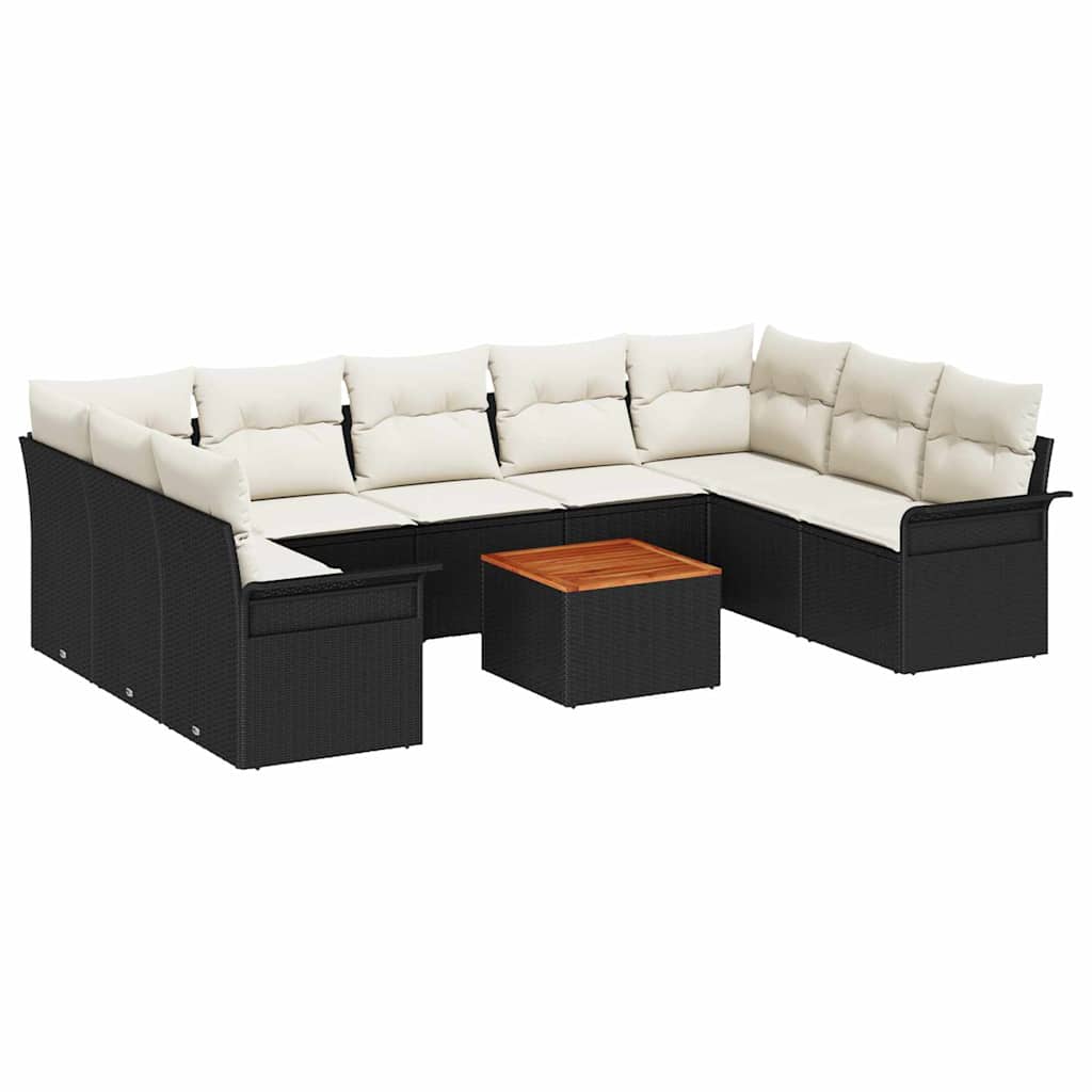 Set Divano da Giardino 10 pcs Nero e Crema polyrattan | homemem39