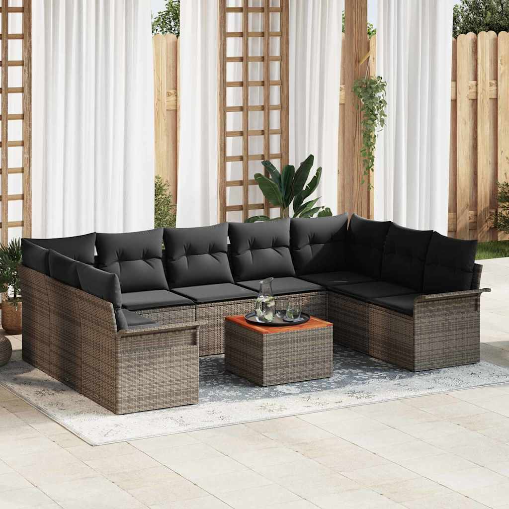 Set Divano da Giardino 10 pcs Grigio polyrattan | homemem39