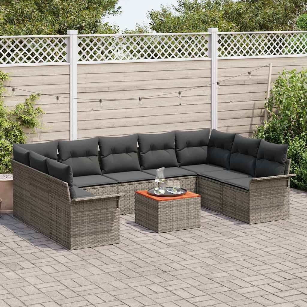 Set Divano da Giardino 10 pcs Grigio polyrattan | homemem39