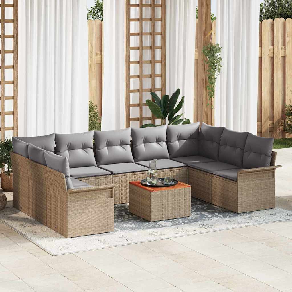 Set Divano da Giardino 10 pcs Beige e Grigio Chiaro polyrattan | homemem39