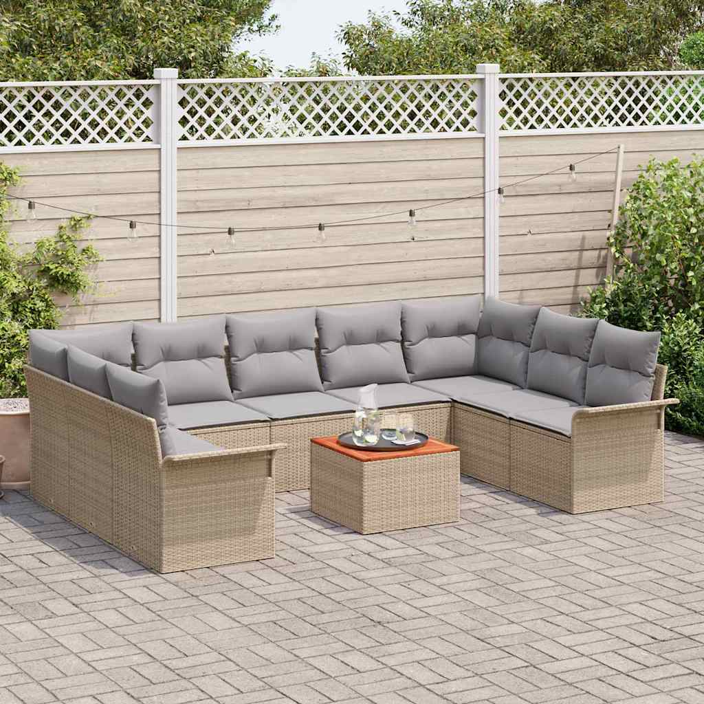 Set Divano da Giardino 10 pcs Beige e Grigio Chiaro polyrattan | homemem39