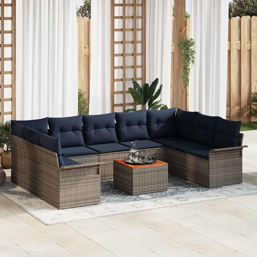 Set Divano da Giardino 10 pcs Grigio e Blu Navy polyrattan | homemem39