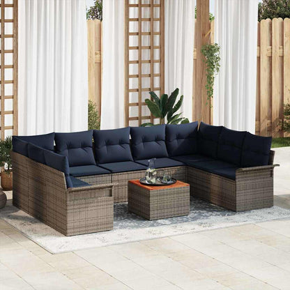 Set Divano da Giardino 10 pcs Grigio e Blu Navy polyrattan | homemem39