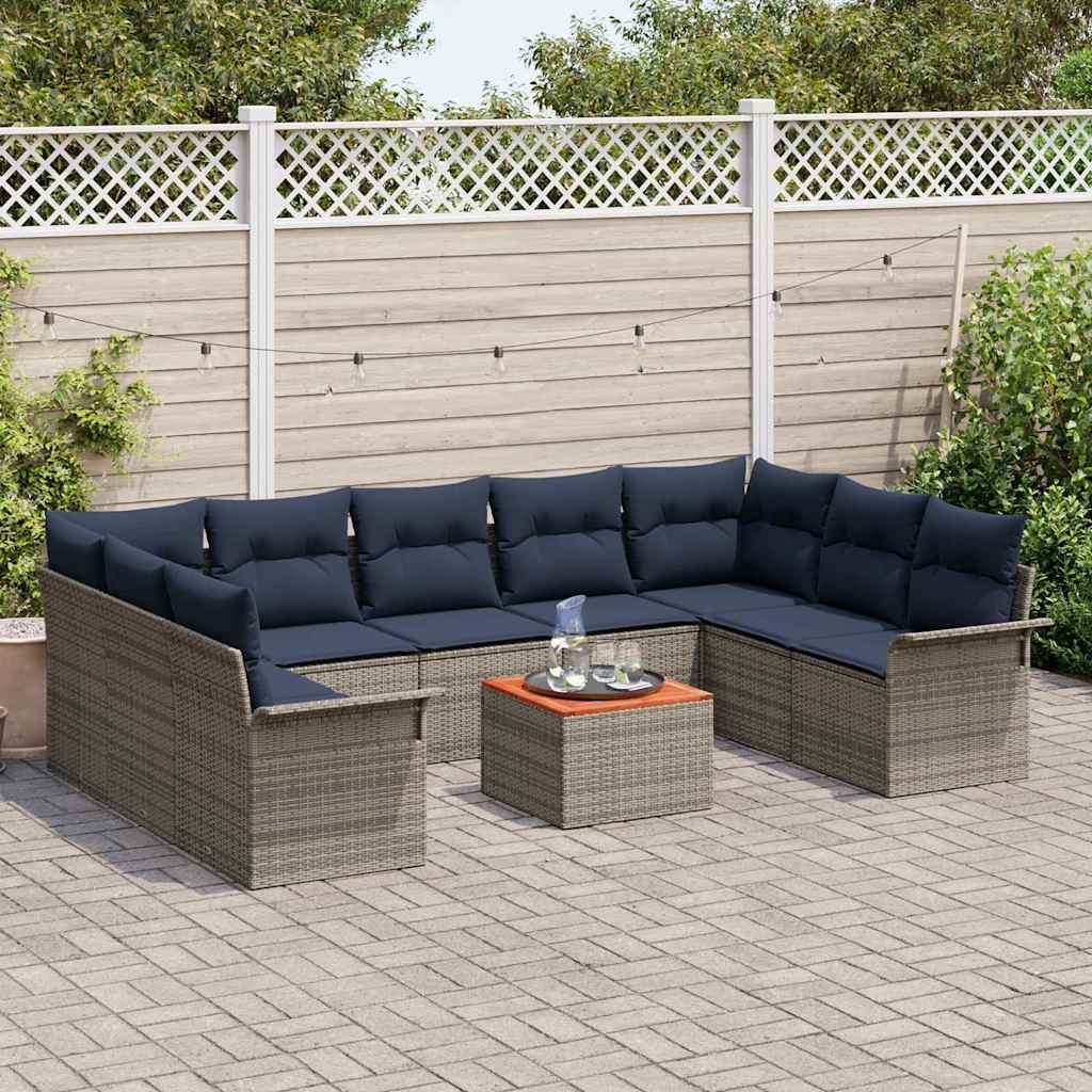 Set Divano da Giardino 10 pcs Grigio e Blu Navy polyrattan | homemem39