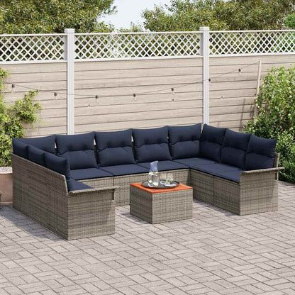 Set Divano da Giardino 10 pcs Grigio e Blu Navy polyrattan | homemem39