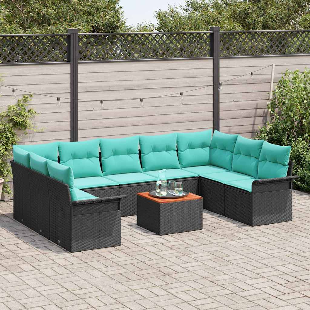 Set Divano da Giardino 10 pcs Nero e Turchese polyrattan | homemem39