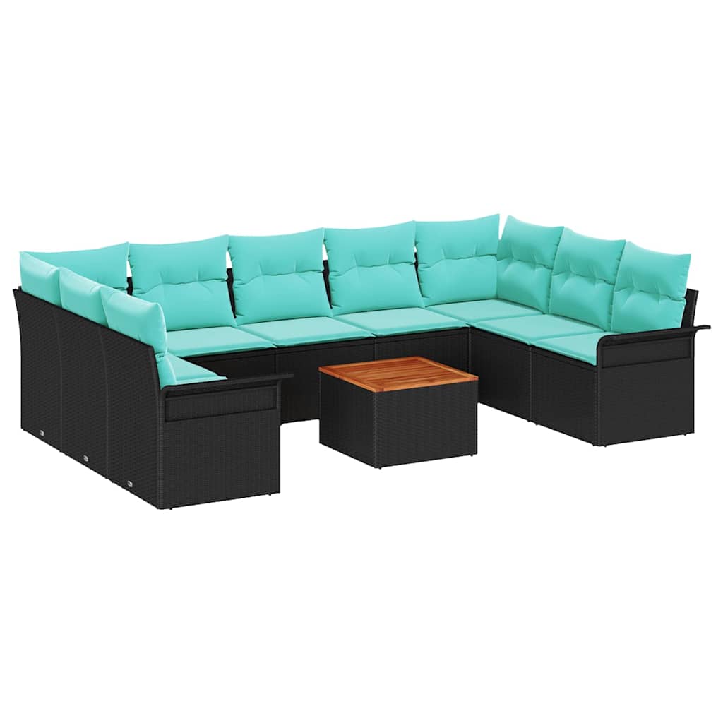 Set Divano da Giardino 10 pcs Nero e Turchese polyrattan | homemem39