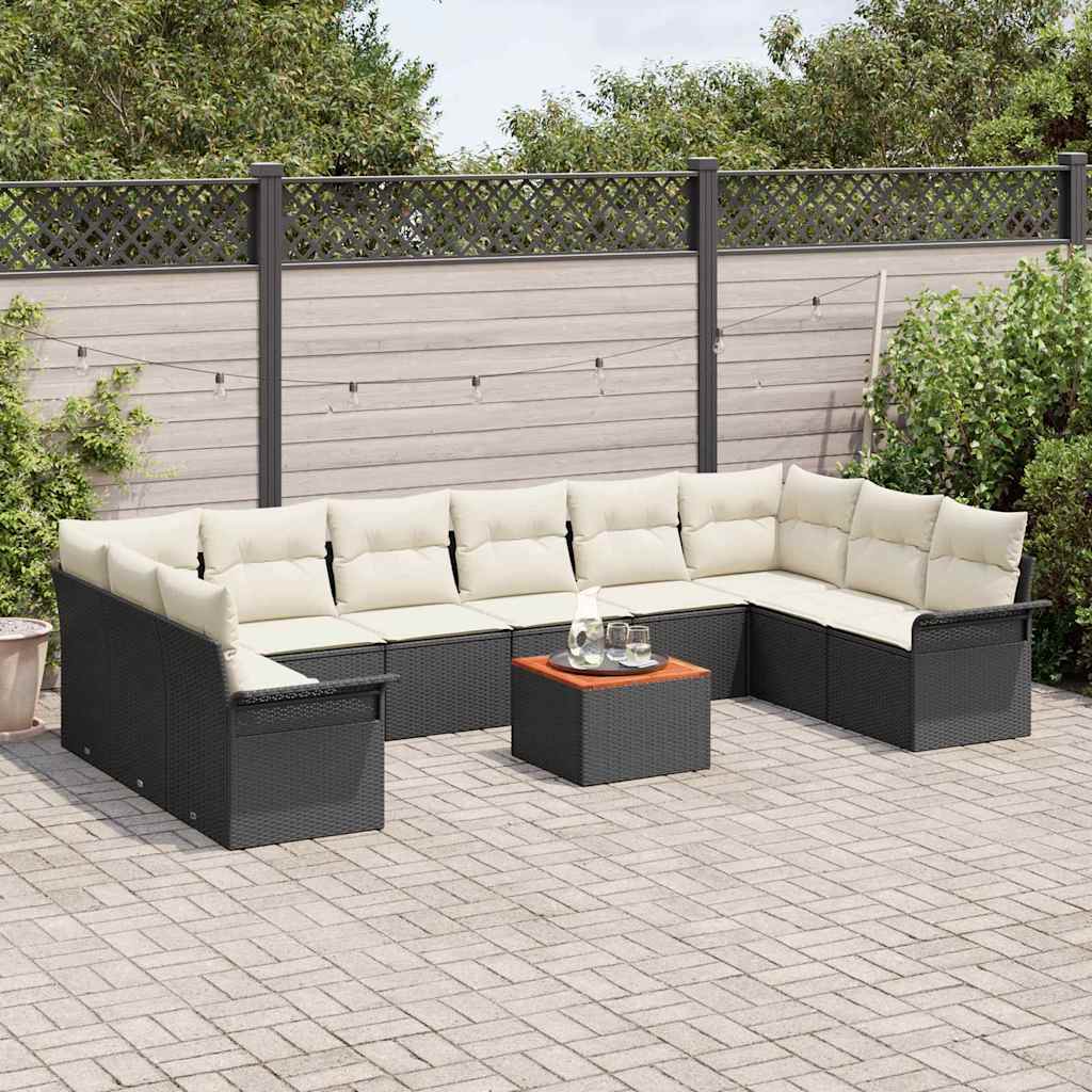 Set Divano da Giardino 11 pcs Nero e Crema polyrattan | homemem39