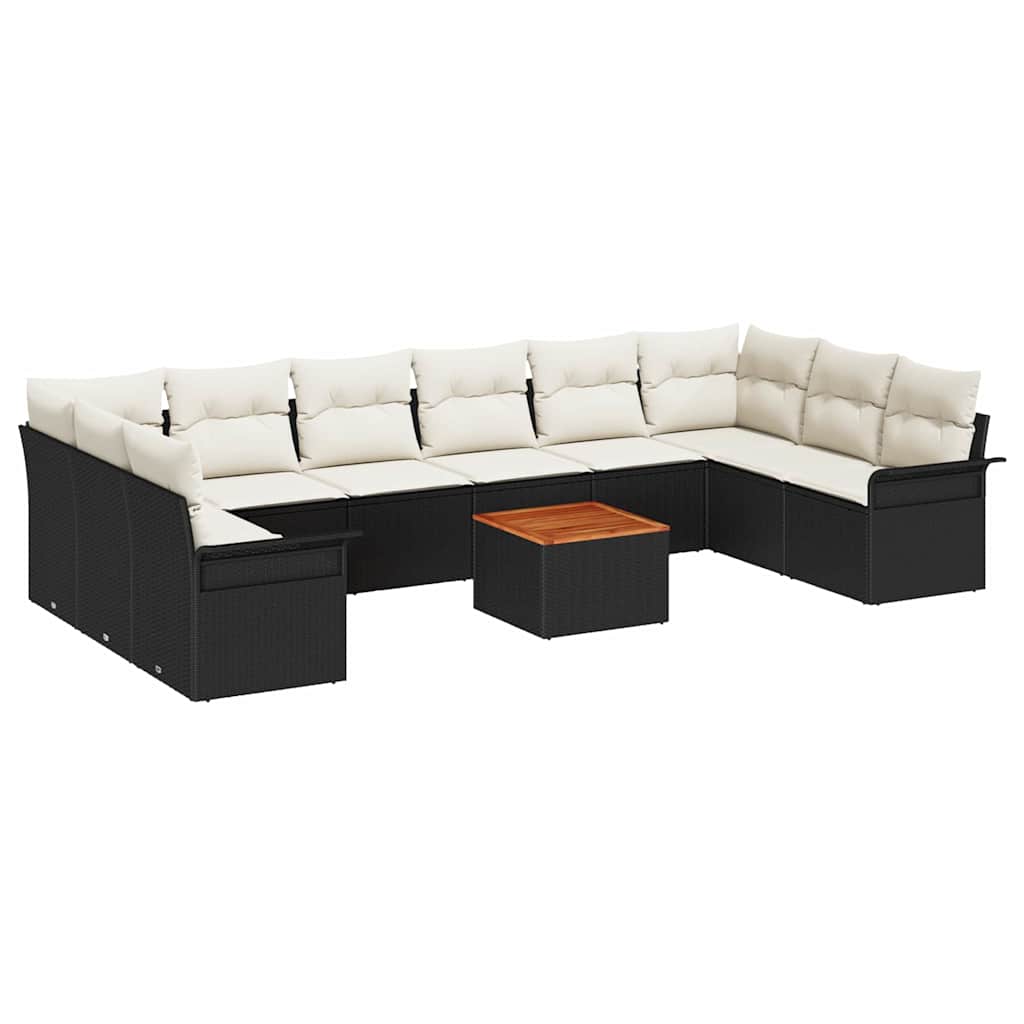 Set Divano da Giardino 11 pcs Nero e Crema polyrattan | homemem39