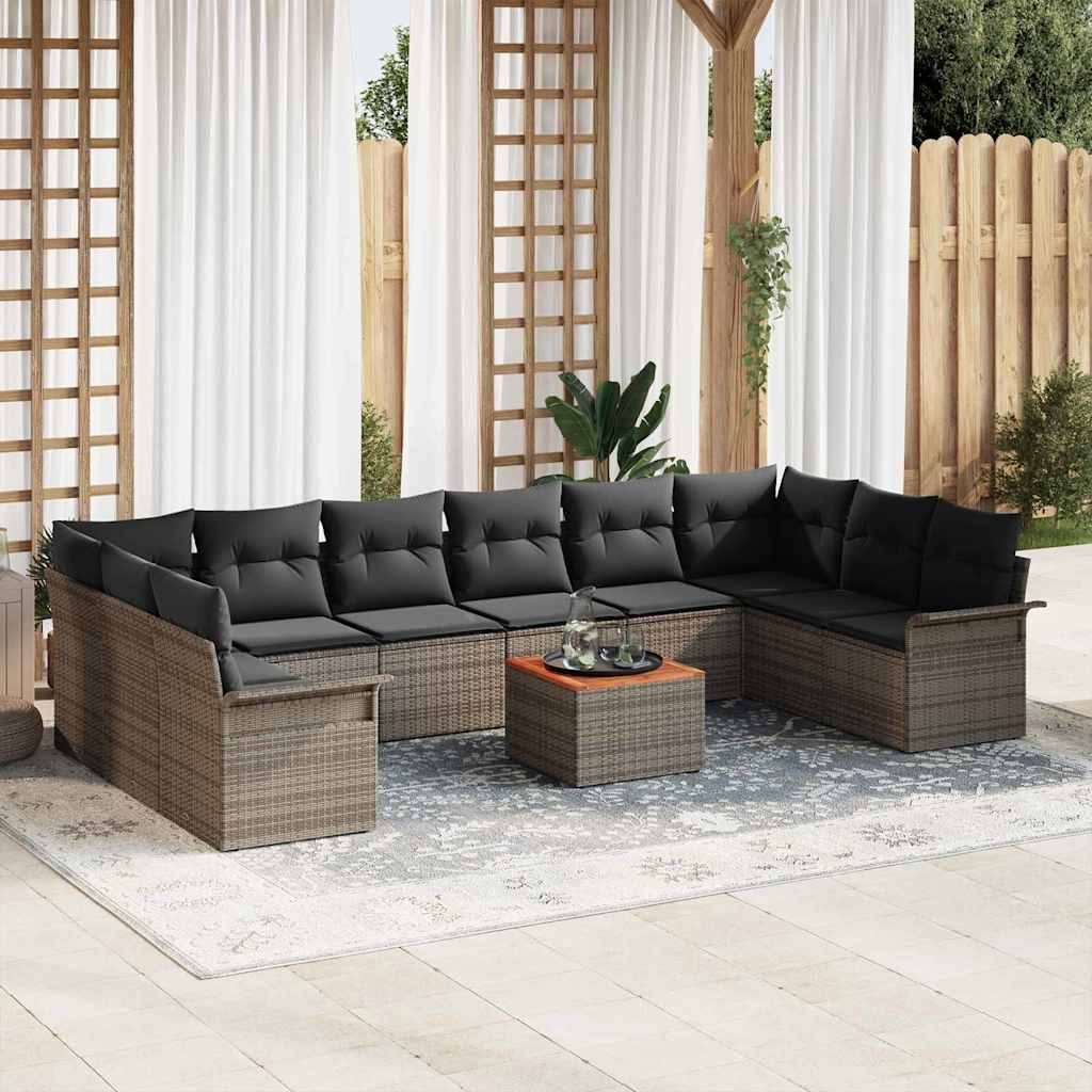 Set Divano da Giardino 11 pcs Grigio polyrattan | homemem39