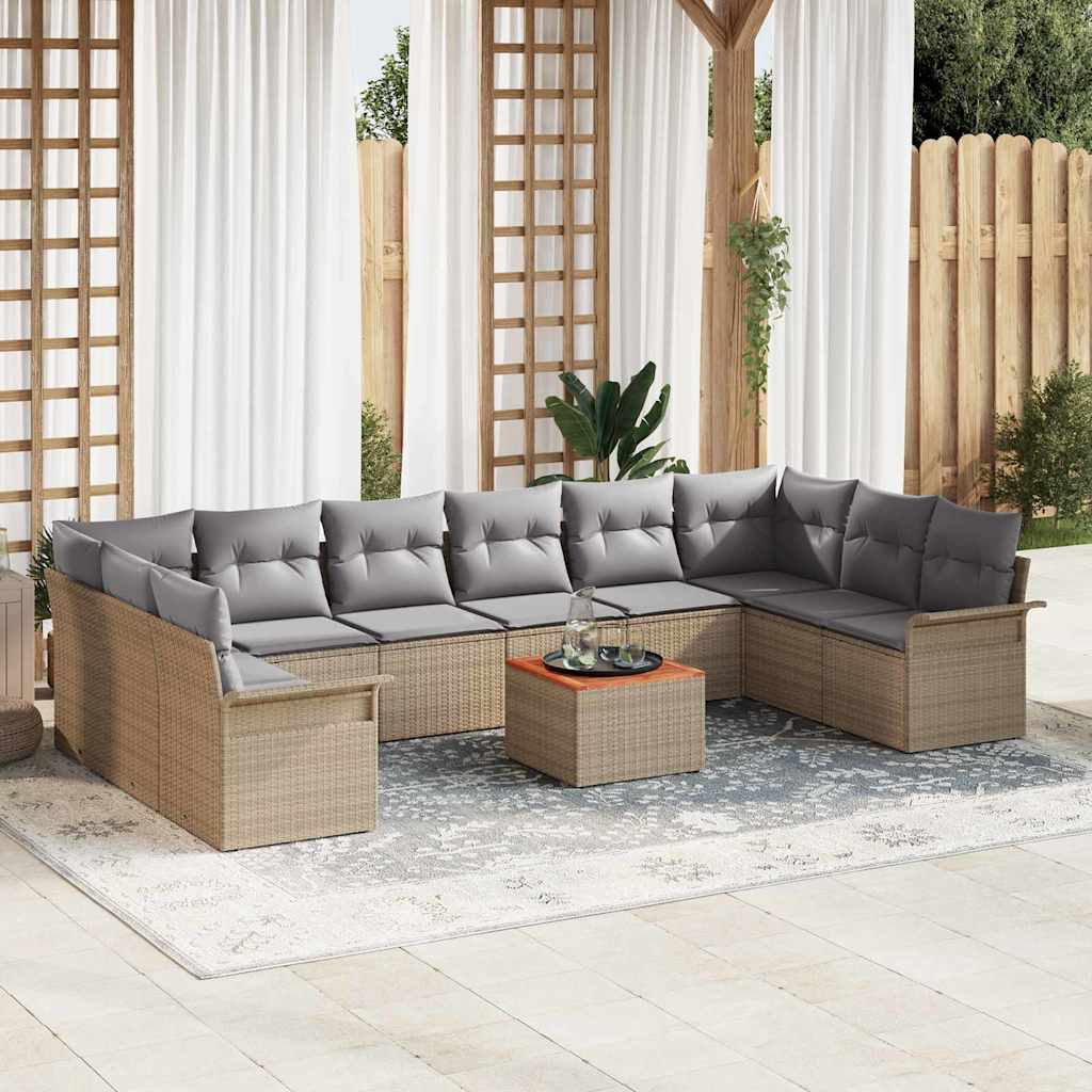 Set Divano da Giardino 11 pcs Beige e Grigio Chiaro polyrattan | homemem39