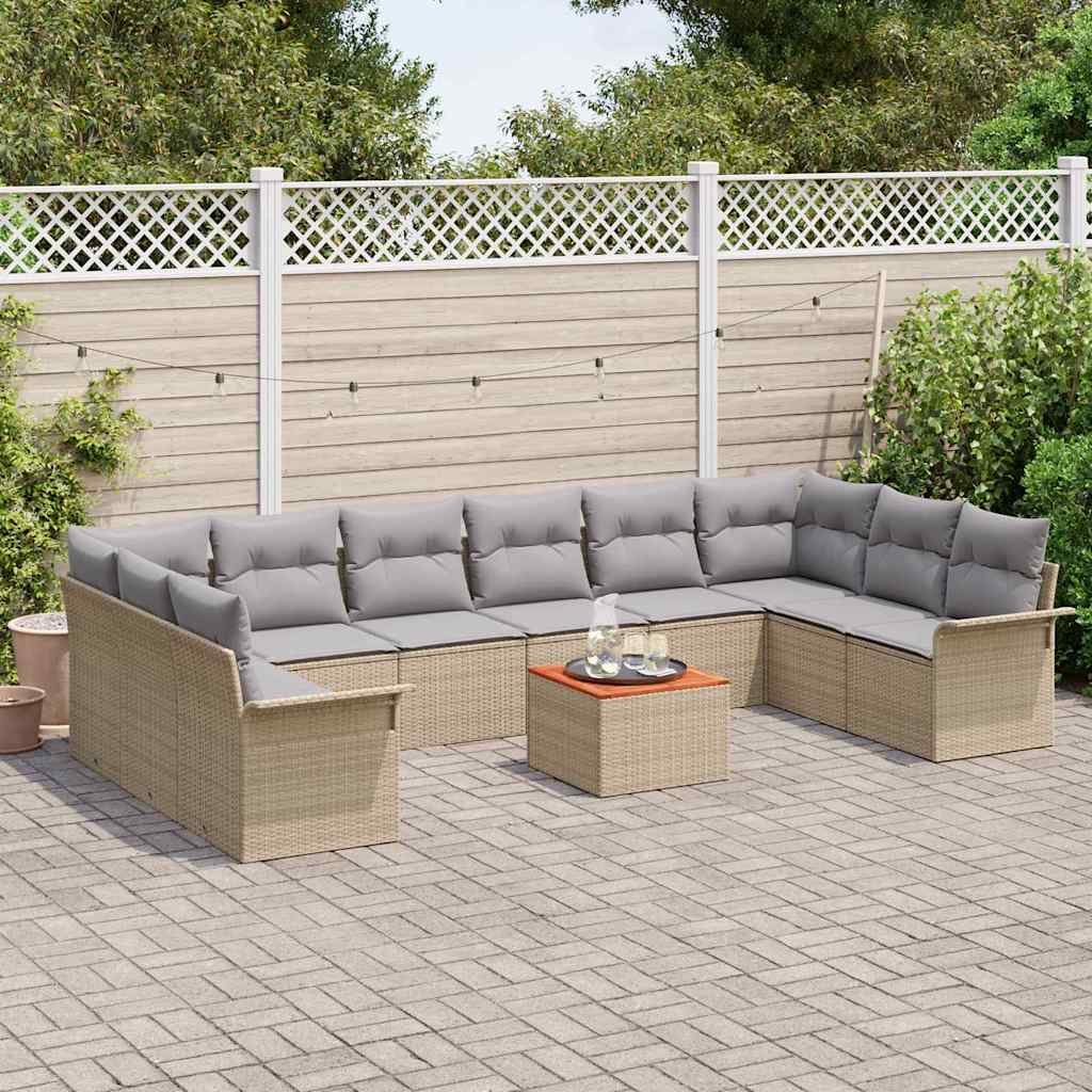 Set Divano da Giardino 11 pcs Beige e Grigio Chiaro polyrattan | homemem39