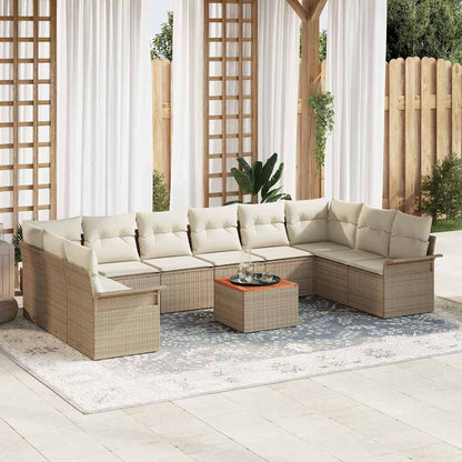 Set Divano da Giardino 11 pcs Beige e Crema polyrattan