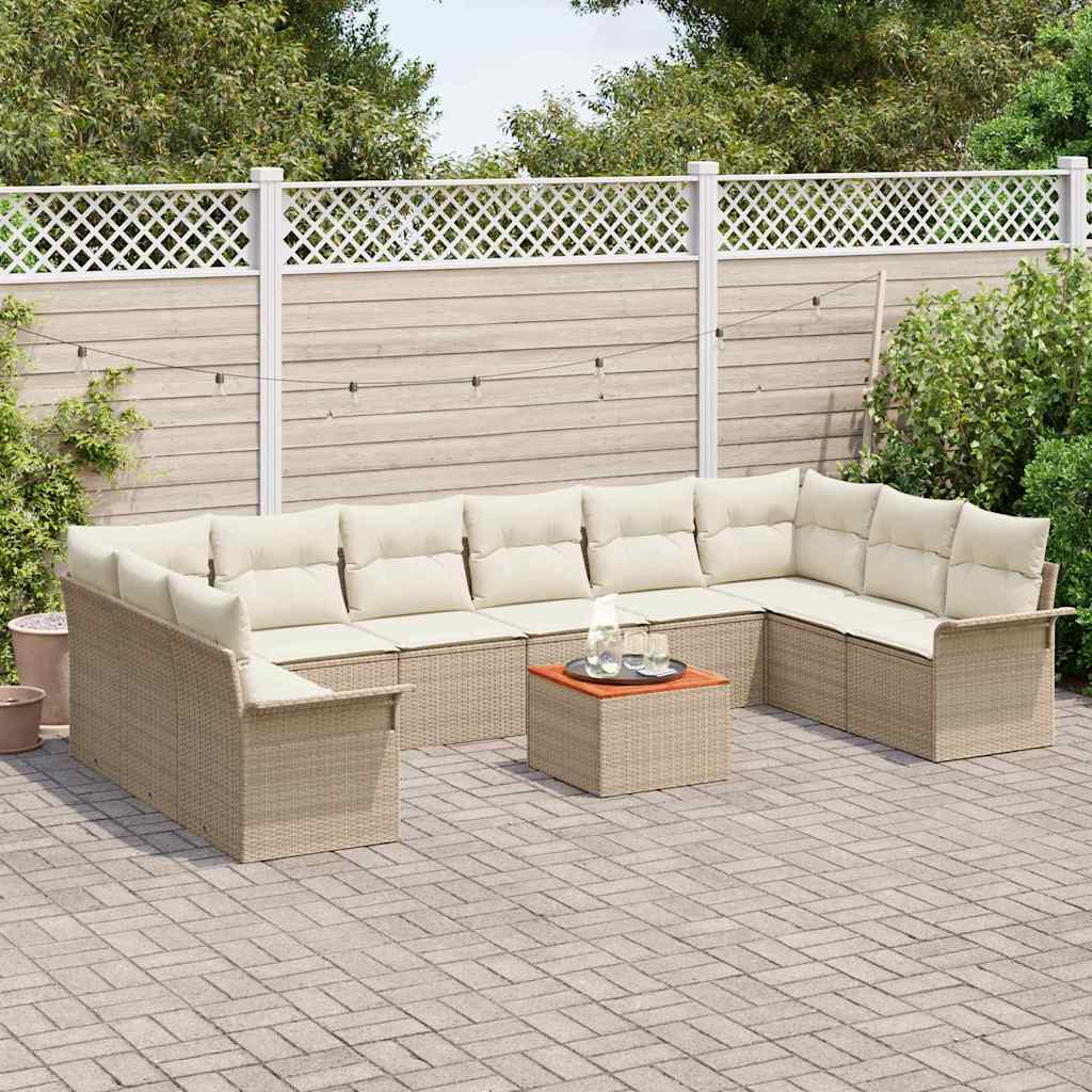 Set Divano da Giardino 11 pcs Beige e Crema polyrattan | homemem39