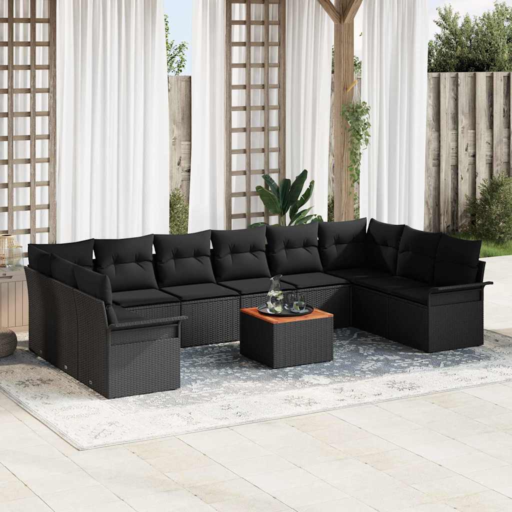 Set Divano da Giardino con archiviazione 11 pcs Nero polyrattan | homemem39
