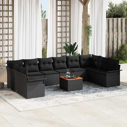 Set Divano da Giardino con archiviazione 11 pcs Nero polyrattan