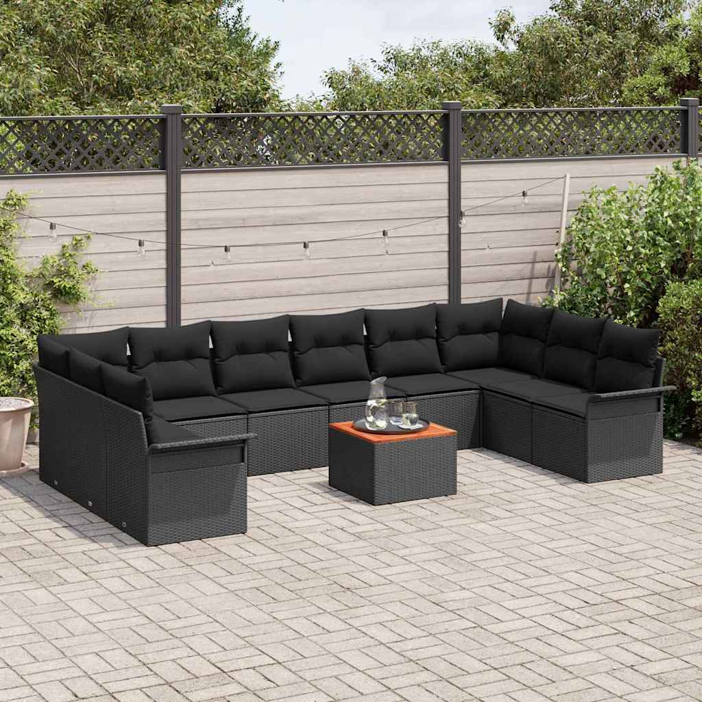 Set Divano da Giardino con archiviazione 11 pcs Nero polyrattan | homemem39