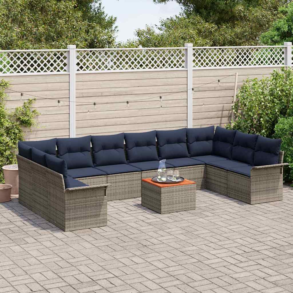 Set Divano da Giardino 11 pcs Grigio e Blu Navy polyrattan | homemem39