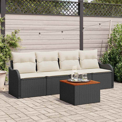 Set Divano da Giardino 5 pcs Nero e Crema polyrattan | homemem39