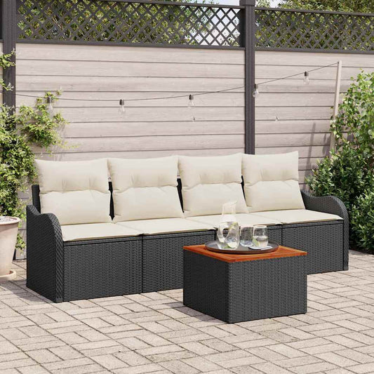 Set Divano da Giardino 5 pcs Nero e Crema polyrattan