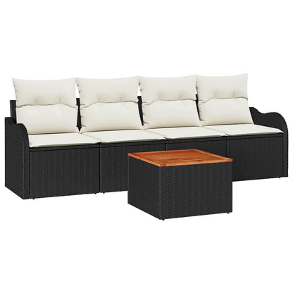 Set Divano da Giardino 5 pcs Nero e Crema polyrattan | homemem39