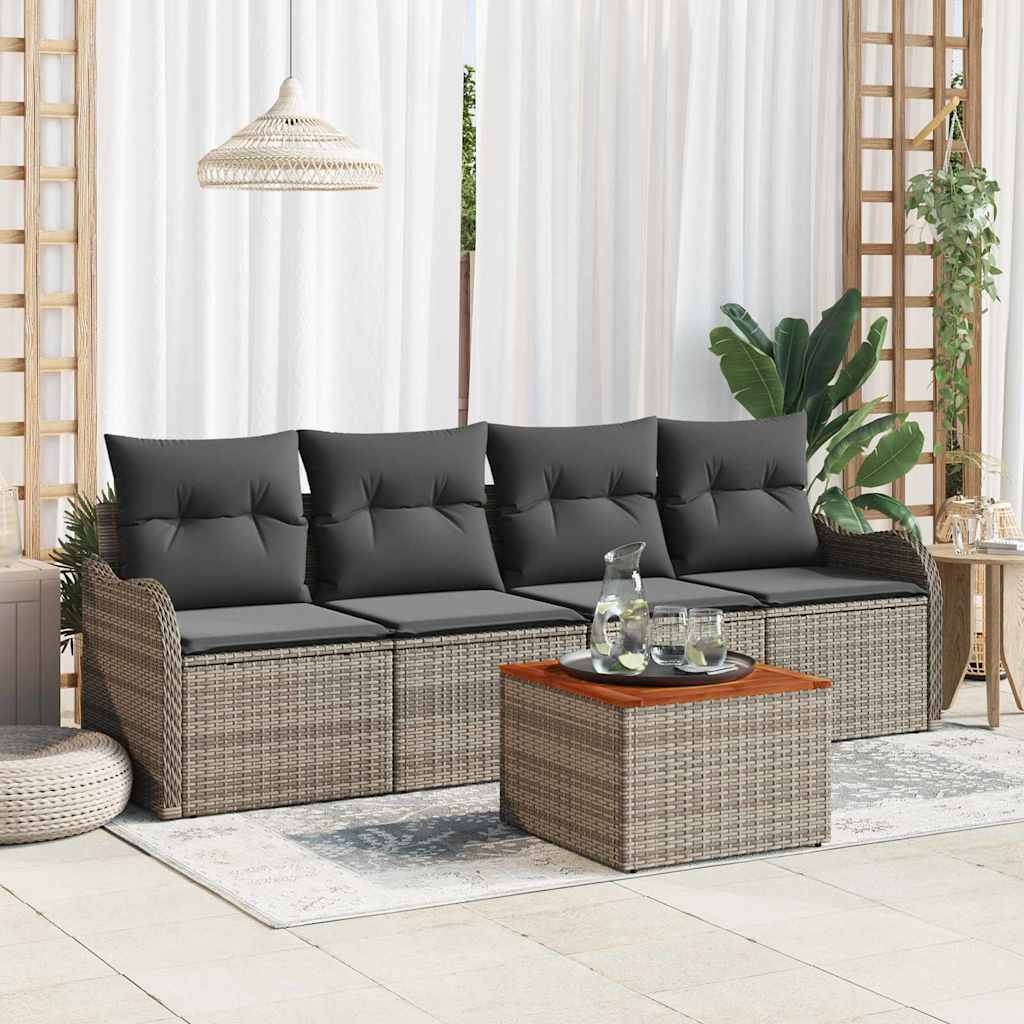 Set Divano da Giardino 5 pcs Grigio polyrattan | homemem39