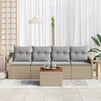 Set Divano da Giardino 5 pcs Beige e Grigio Chiaro polyrattan | homemem39