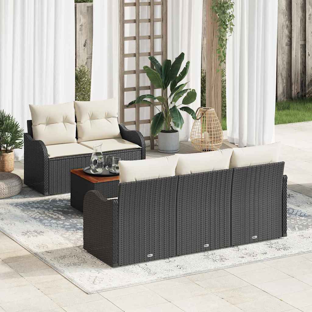 Set Divano da Giardino 6 pcs Nero e Crema polyrattan | homemem39