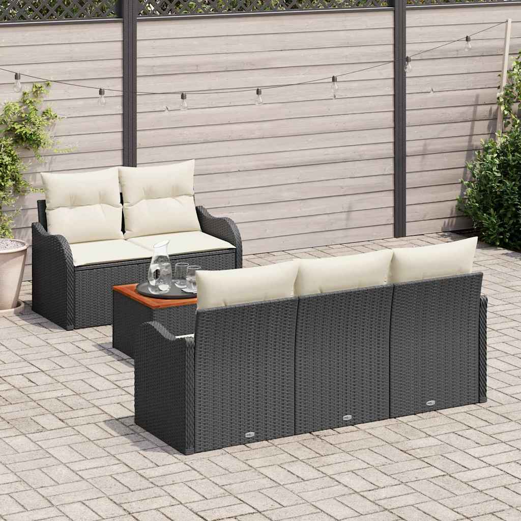 Set Divano da Giardino 6 pcs Nero e Crema polyrattan | homemem39