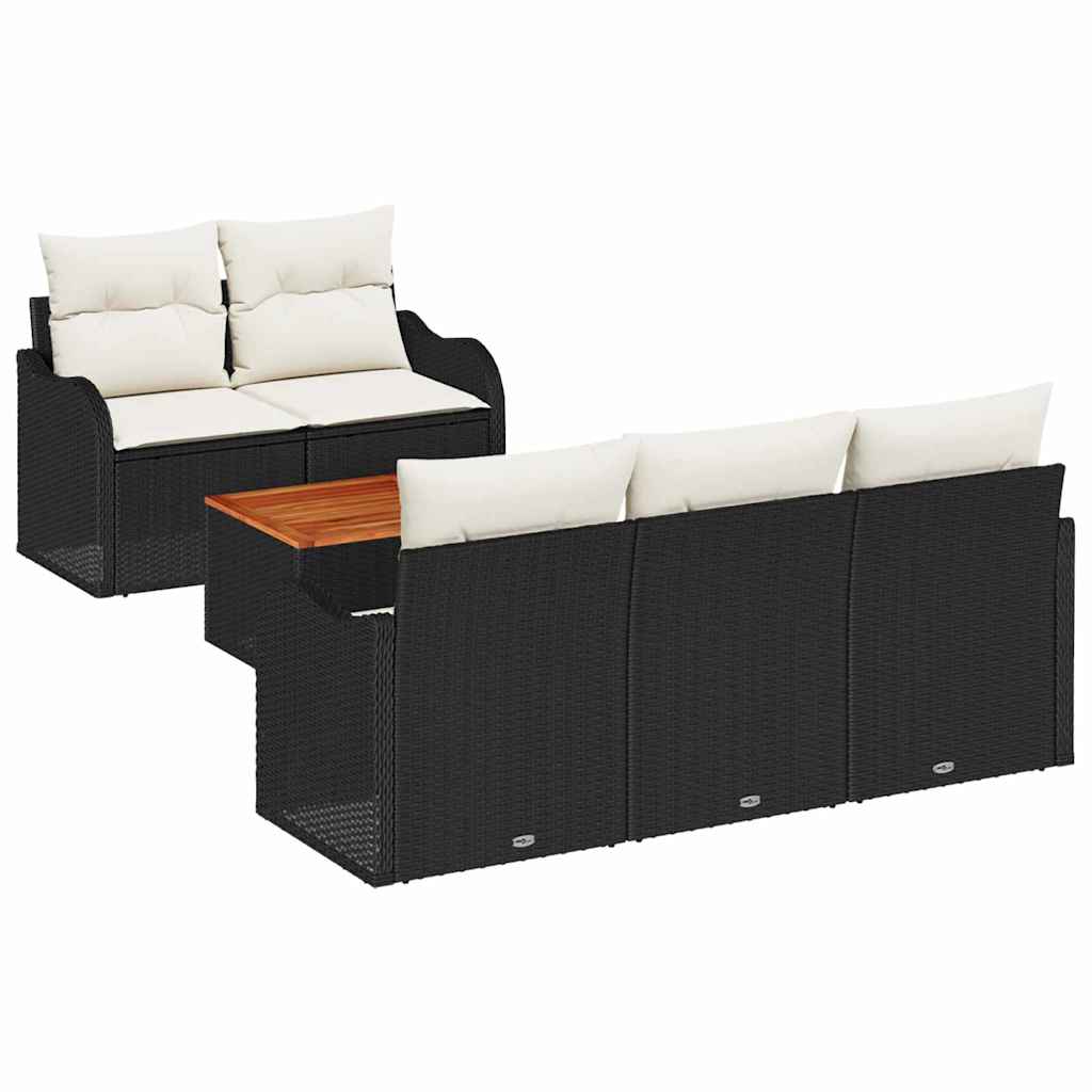 Set Divano da Giardino 6 pcs Nero e Crema polyrattan | homemem39