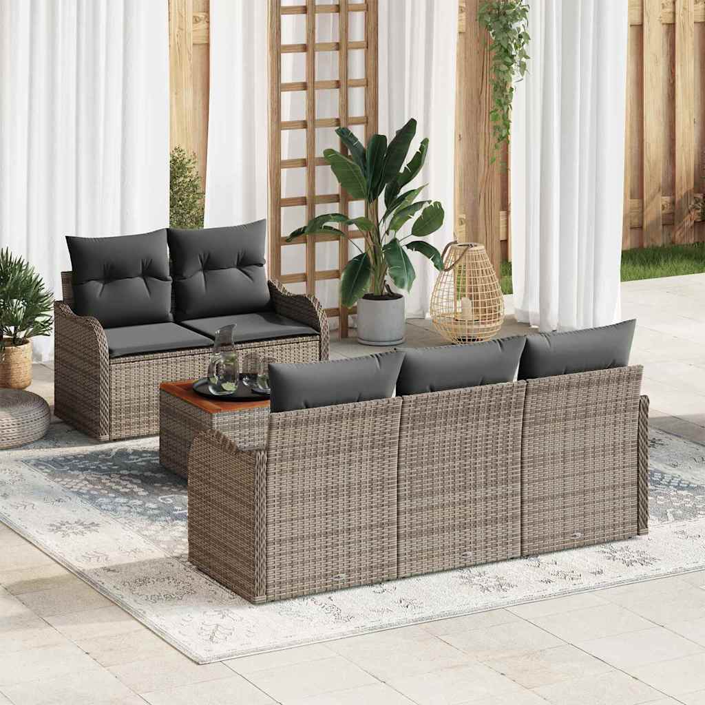 Set Divano da Giardino 6 pcs Grigio polyrattan | homemem39