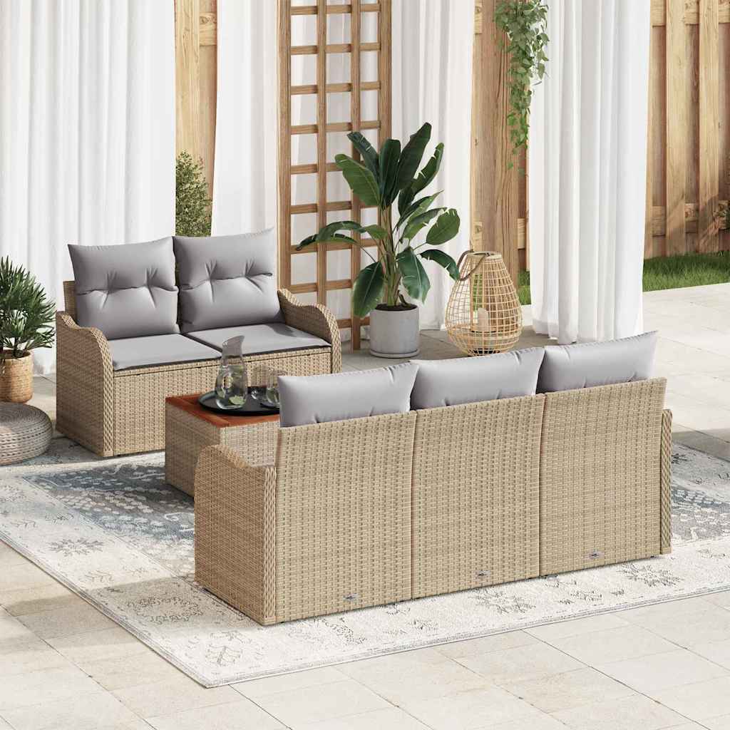 Set Divano da Giardino 6 pcs Beige e Grigio Chiaro polyrattan | homemem39