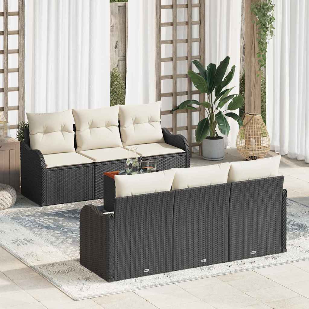 Set Divano da Giardino 7 pcs Nero e Crema polyrattan | homemem39